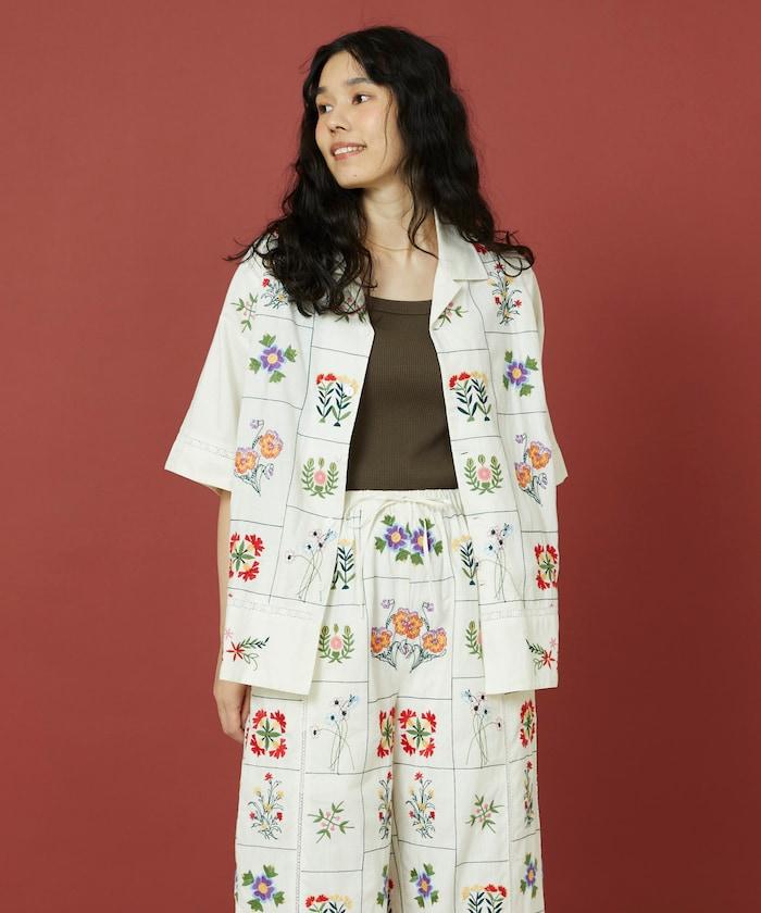 拼接花卉刺繡褲