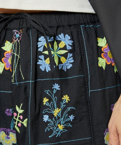 拼接花卉刺繡褲