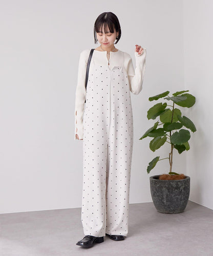 點點刺繡連體揹帶褲