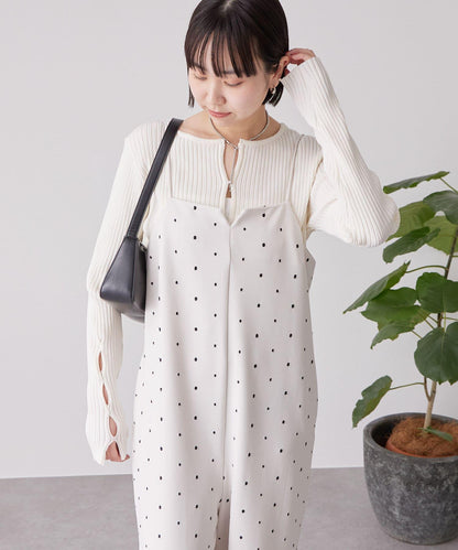 點點刺繡連體揹帶褲