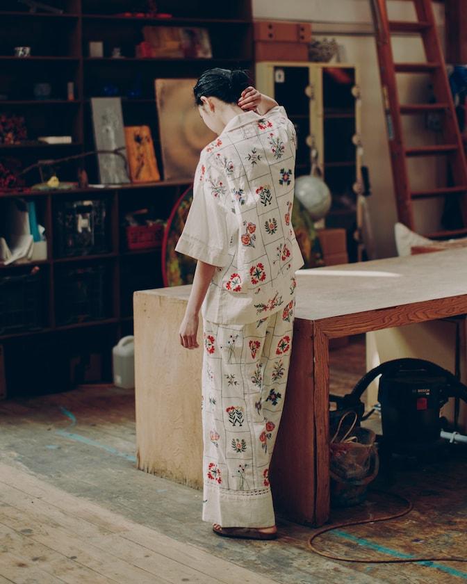 拼接花卉刺繡褲