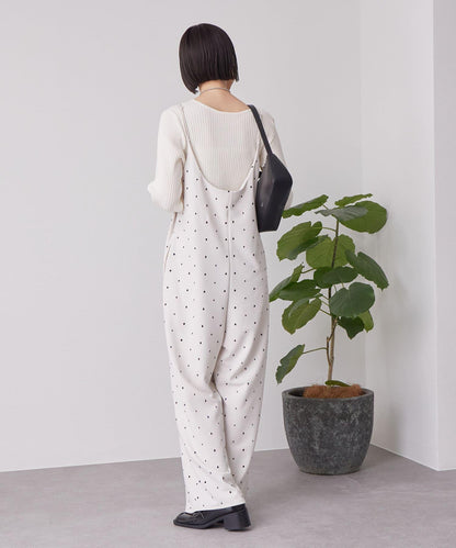 點點刺繡連體揹帶褲