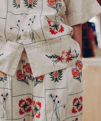 拼接花卉刺繡褲