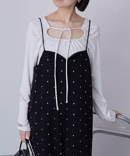 點點刺繡連體揹帶褲