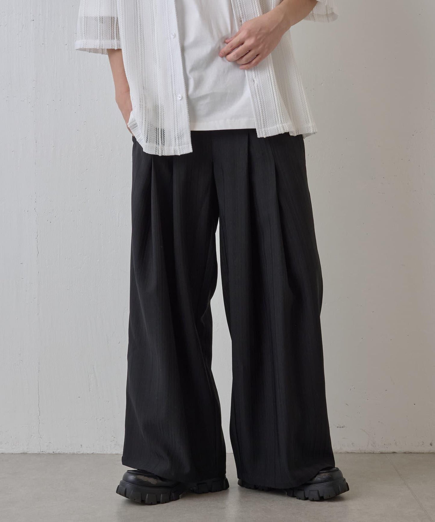 隨機斜紋2褶寬鬆褲