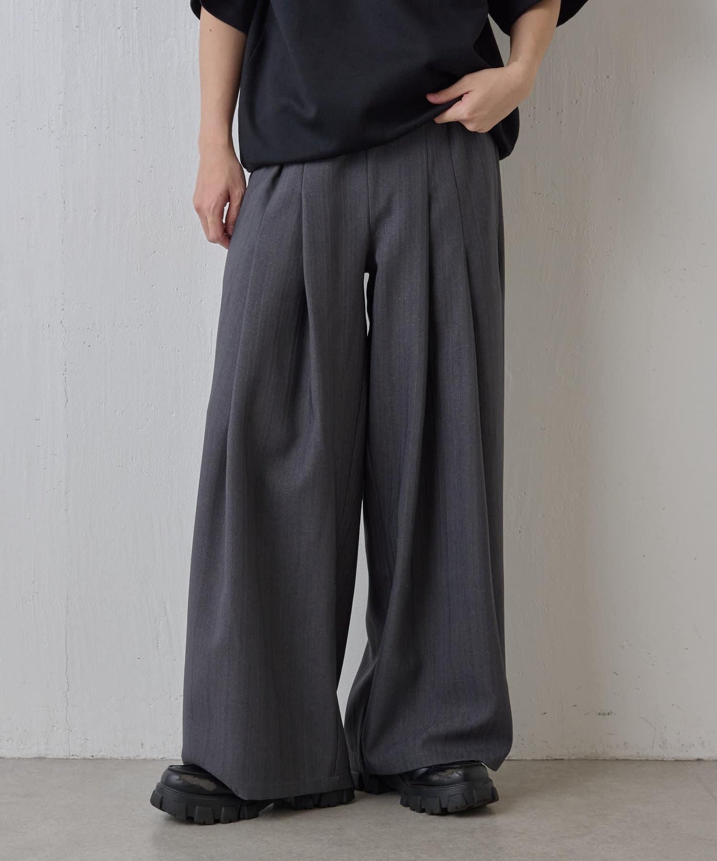 隨機斜紋2褶寬鬆褲