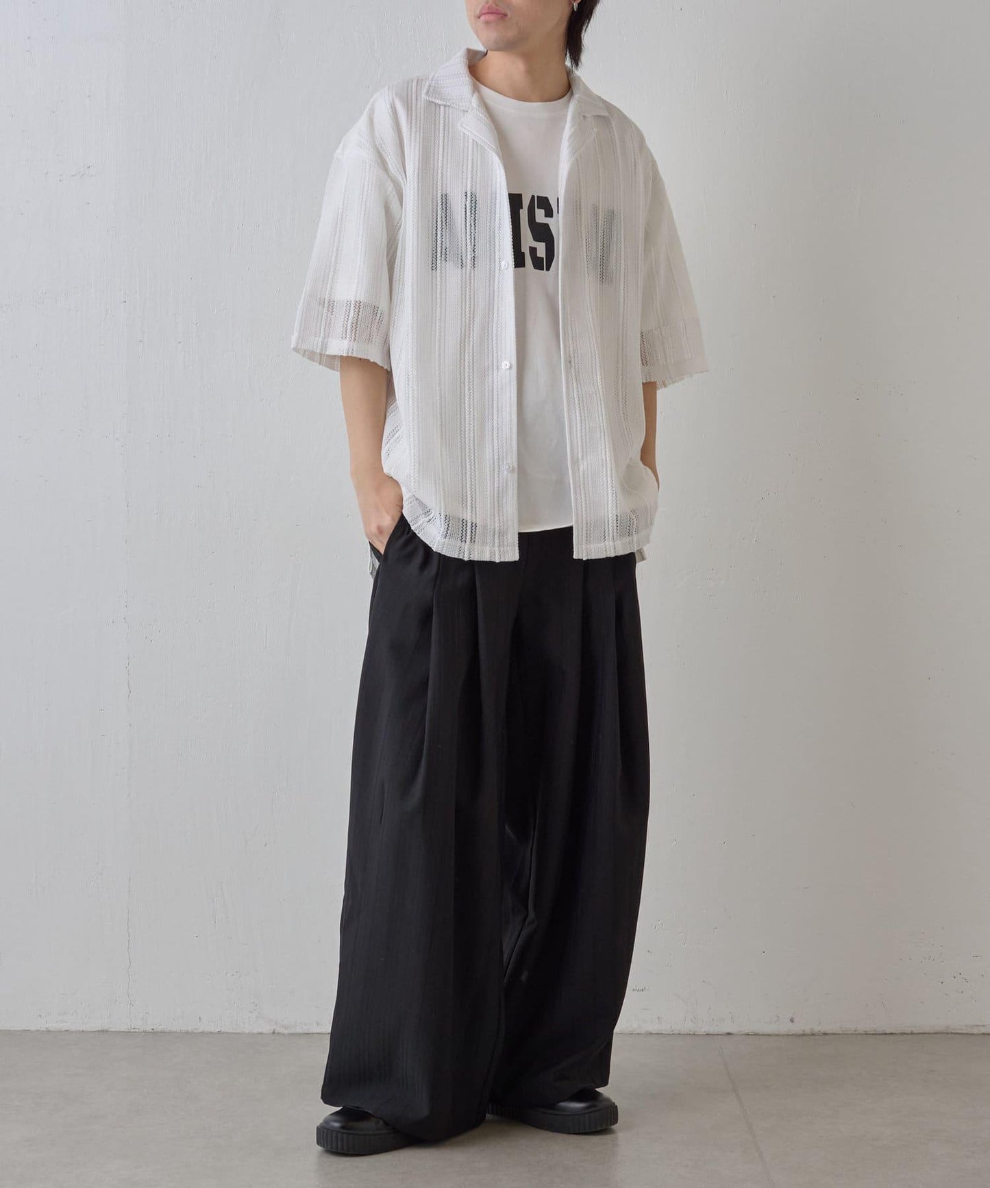 隨機斜紋2褶寬鬆褲