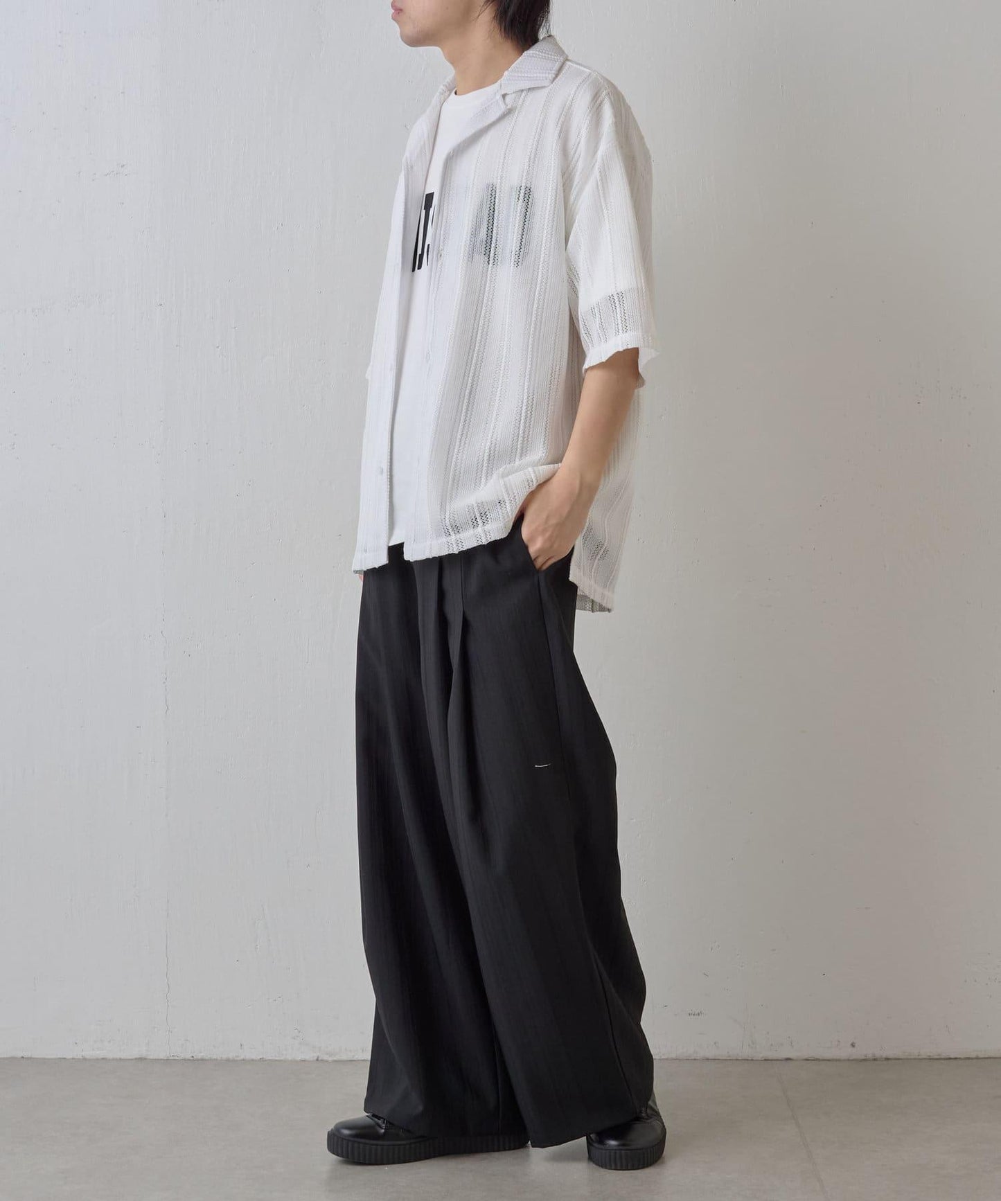 隨機斜紋2褶寬鬆褲