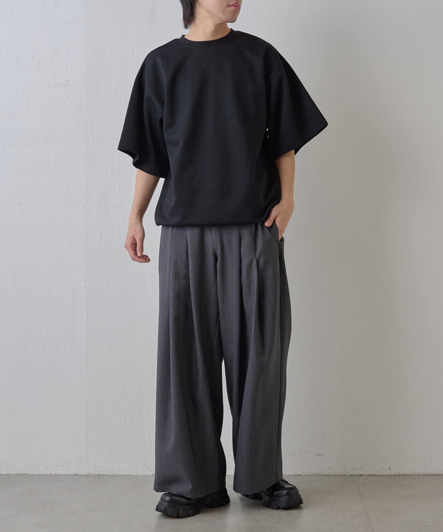 隨機斜紋2褶寬鬆褲