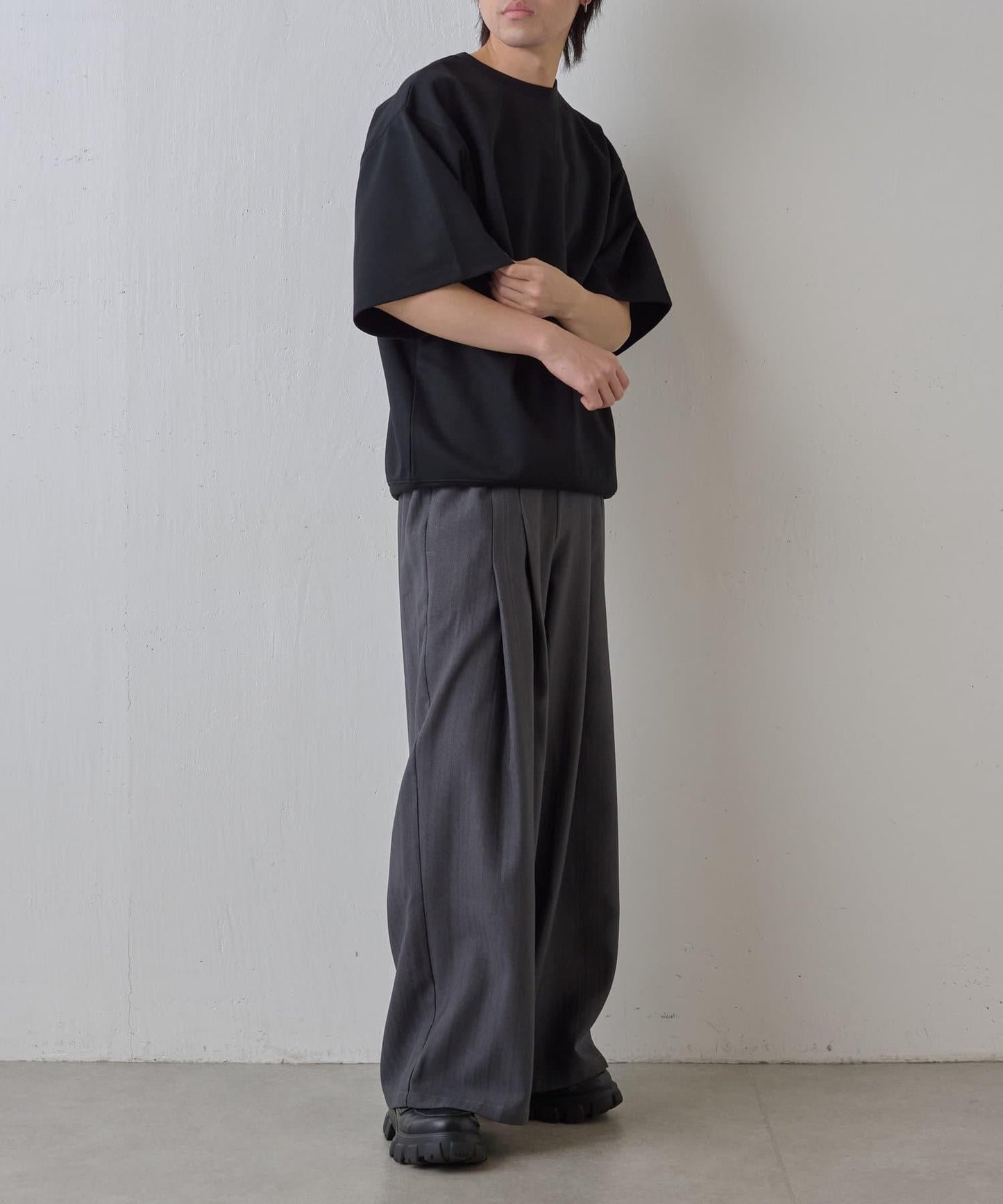 隨機斜紋2褶寬鬆褲