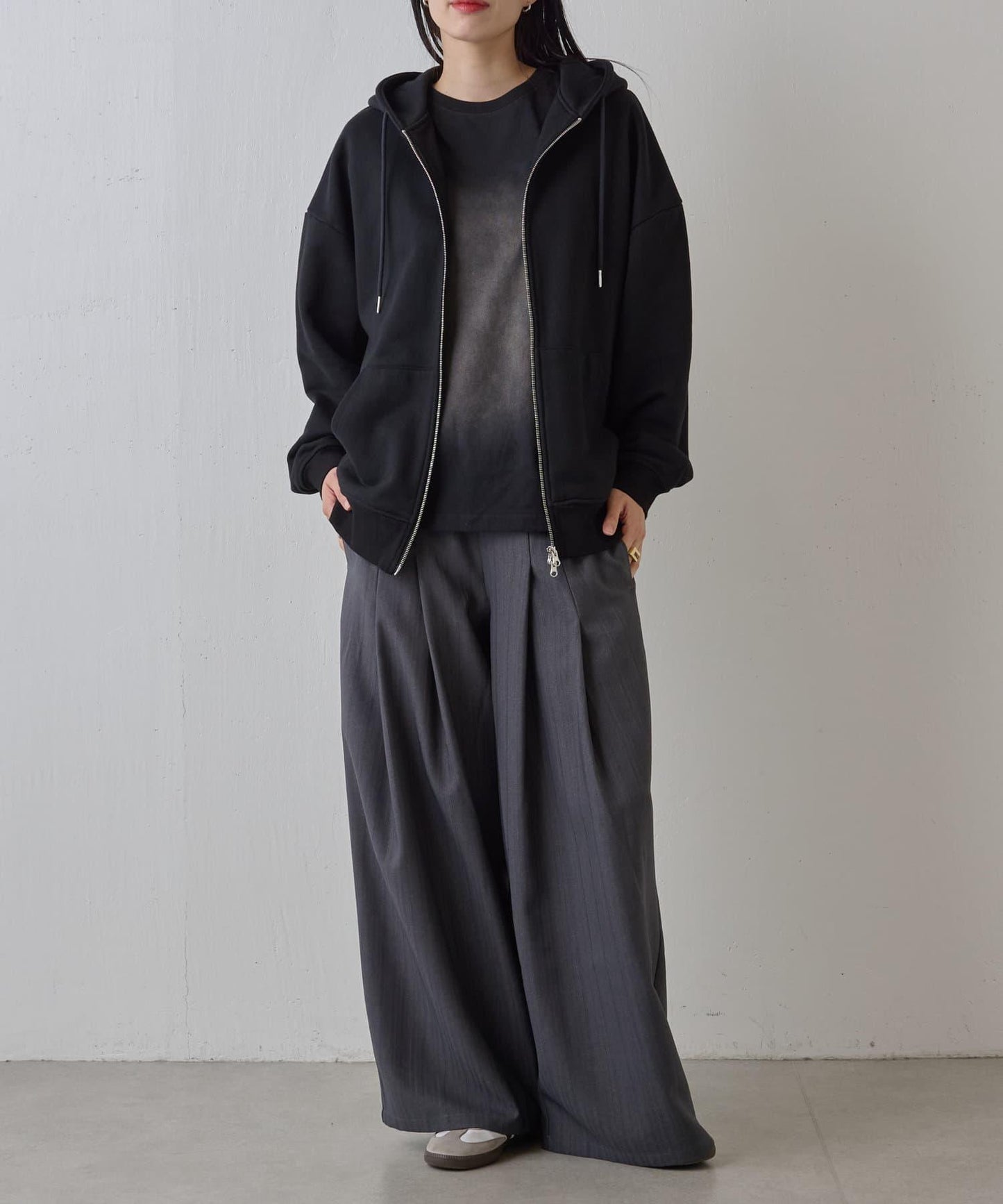 隨機斜紋2褶寬鬆褲