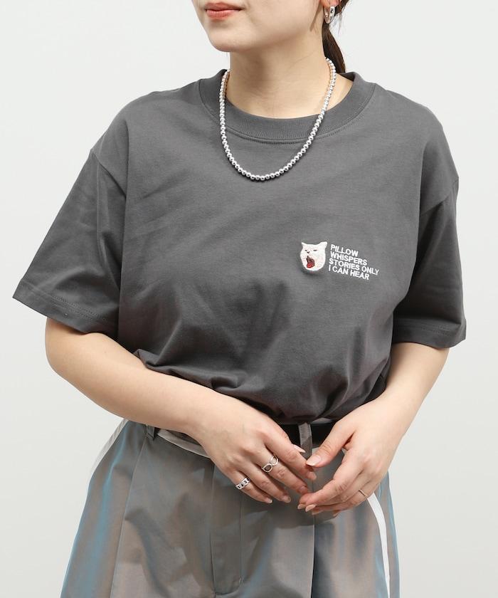 有機棉 動物刺繡印花T恤 貓