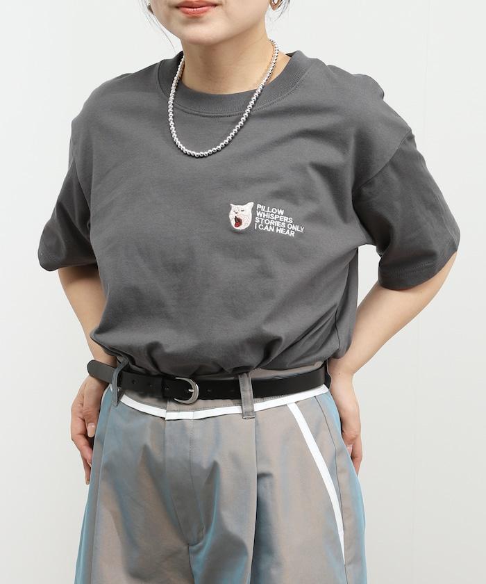 有機棉 動物刺繡印花T恤 貓