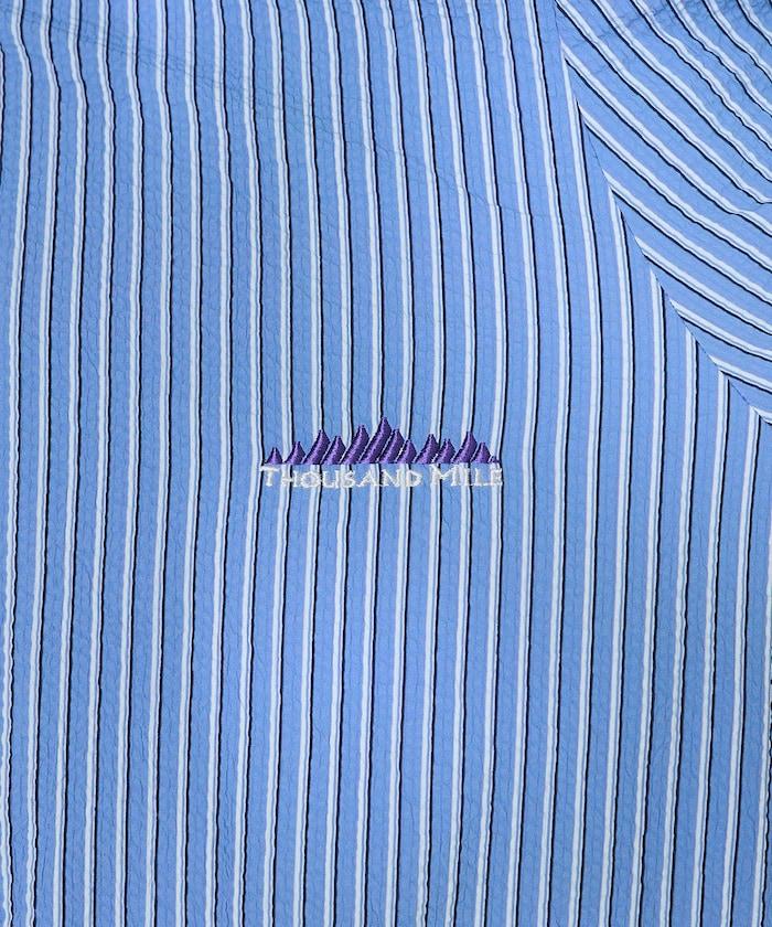 設計 絲絨條紋 泡泡袖連衣裙