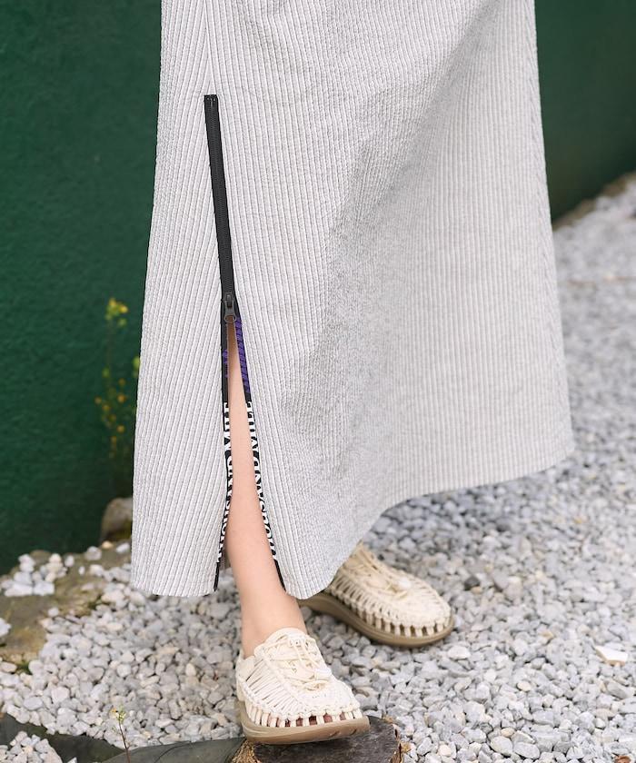 設計 絲絨條紋 泡泡袖連衣裙