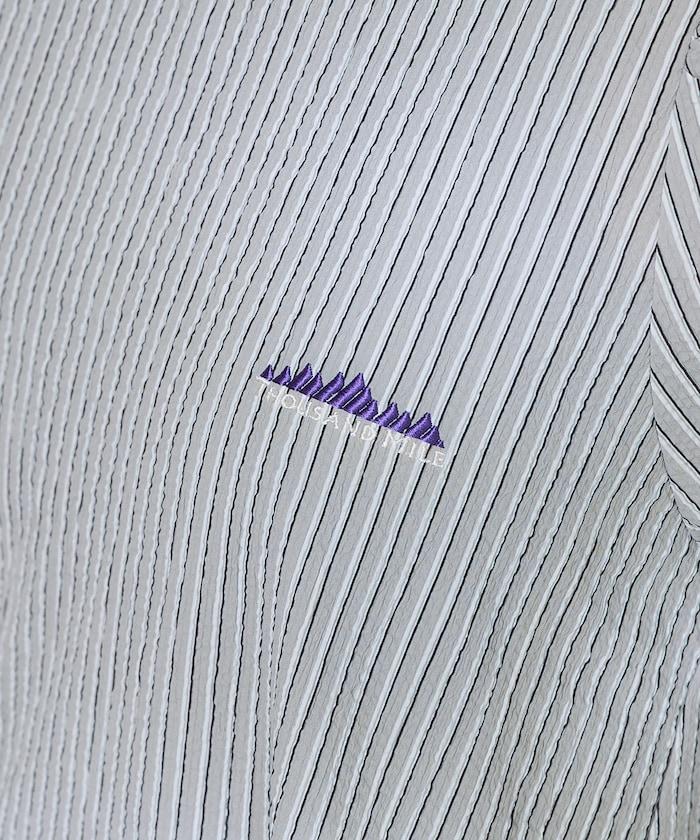 設計 絲絨條紋 泡泡袖連衣裙