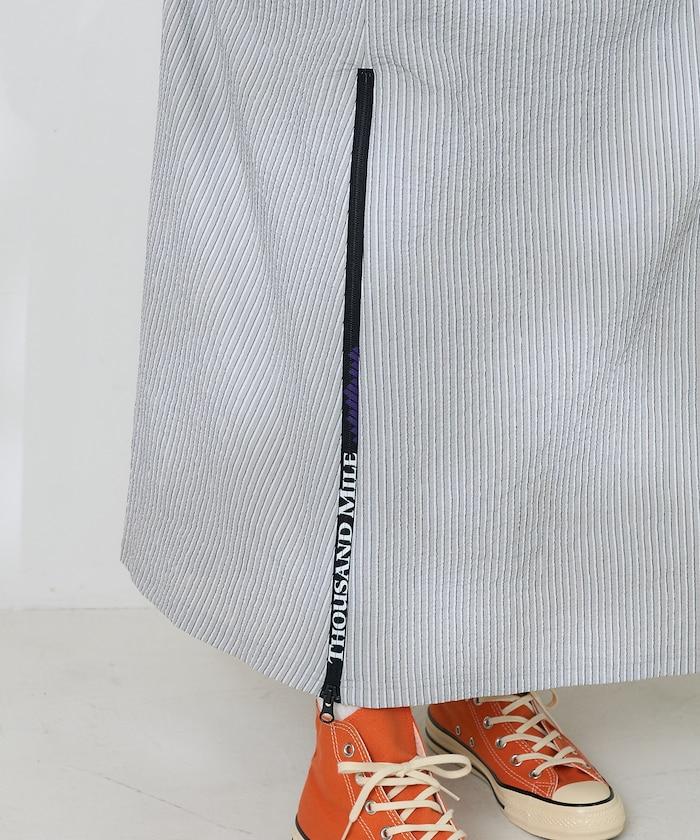 設計 絲絨條紋 泡泡袖連衣裙