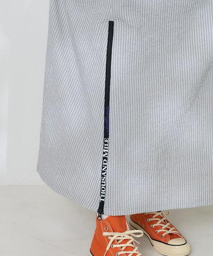 設計 絲絨條紋 泡泡袖連衣裙