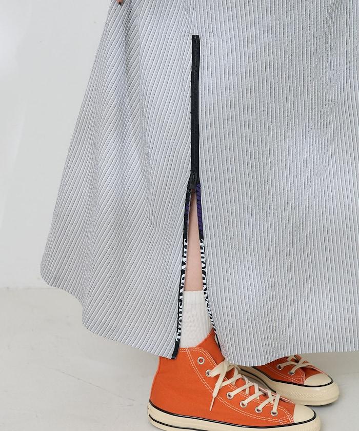 設計 絲絨條紋 泡泡袖連衣裙