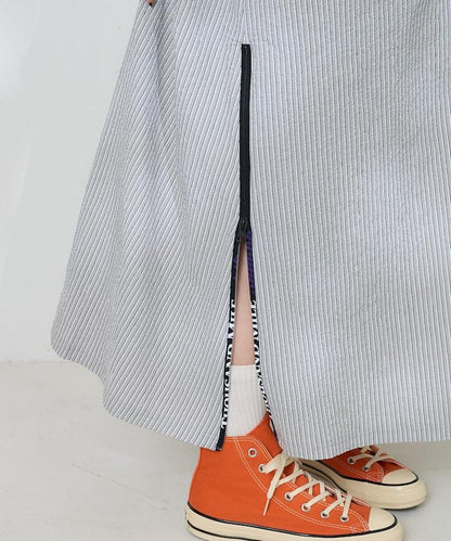 設計 絲絨條紋 泡泡袖連衣裙