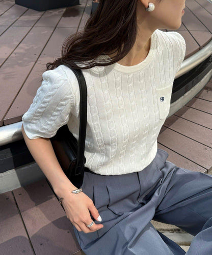 FR刺繡連帽圖案帶口袋針織套頭衫