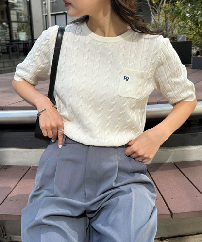 FR刺繡連帽圖案帶口袋針織套頭衫