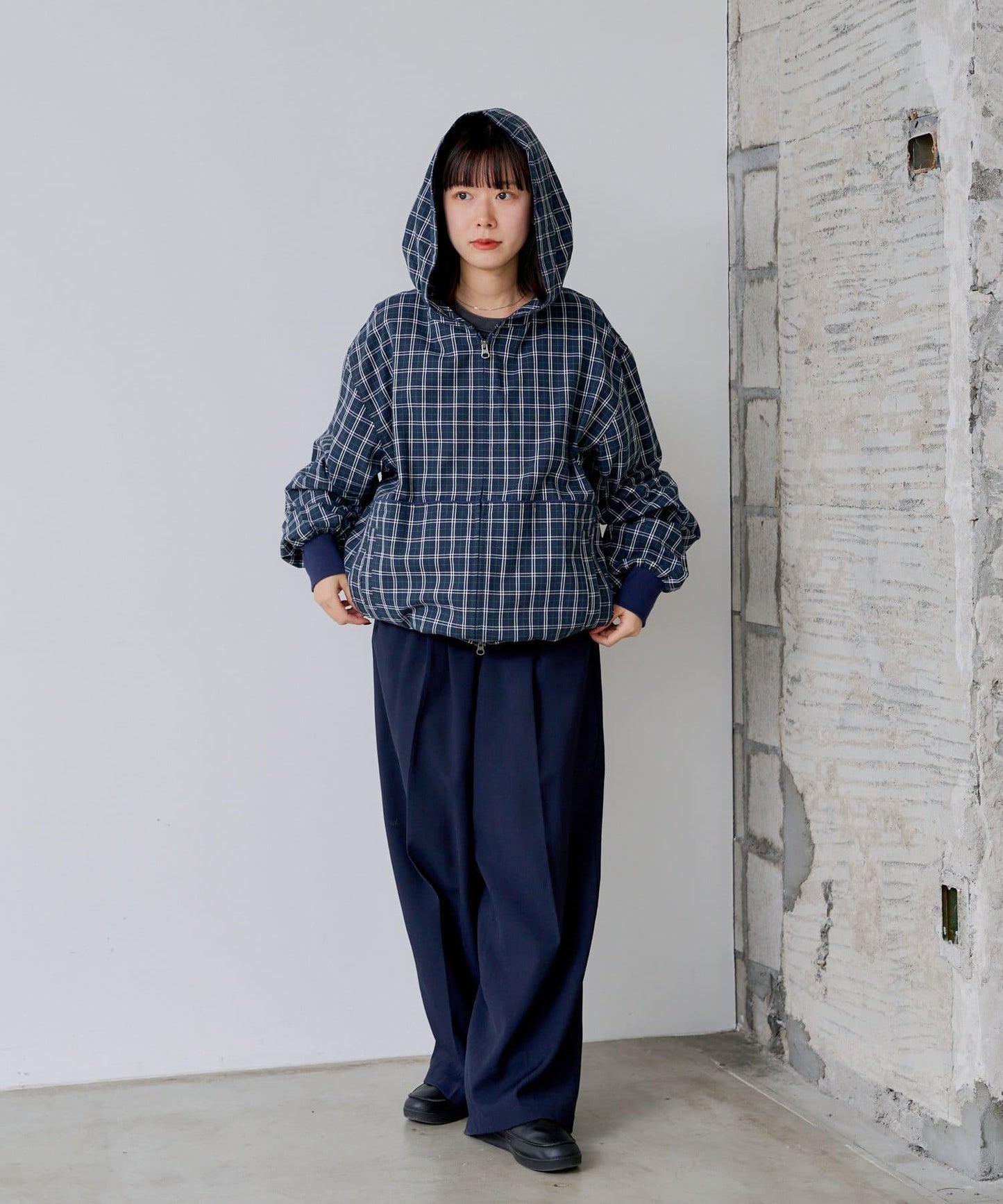【WHIMSIC】格紋拉鍊連帽襯衫
