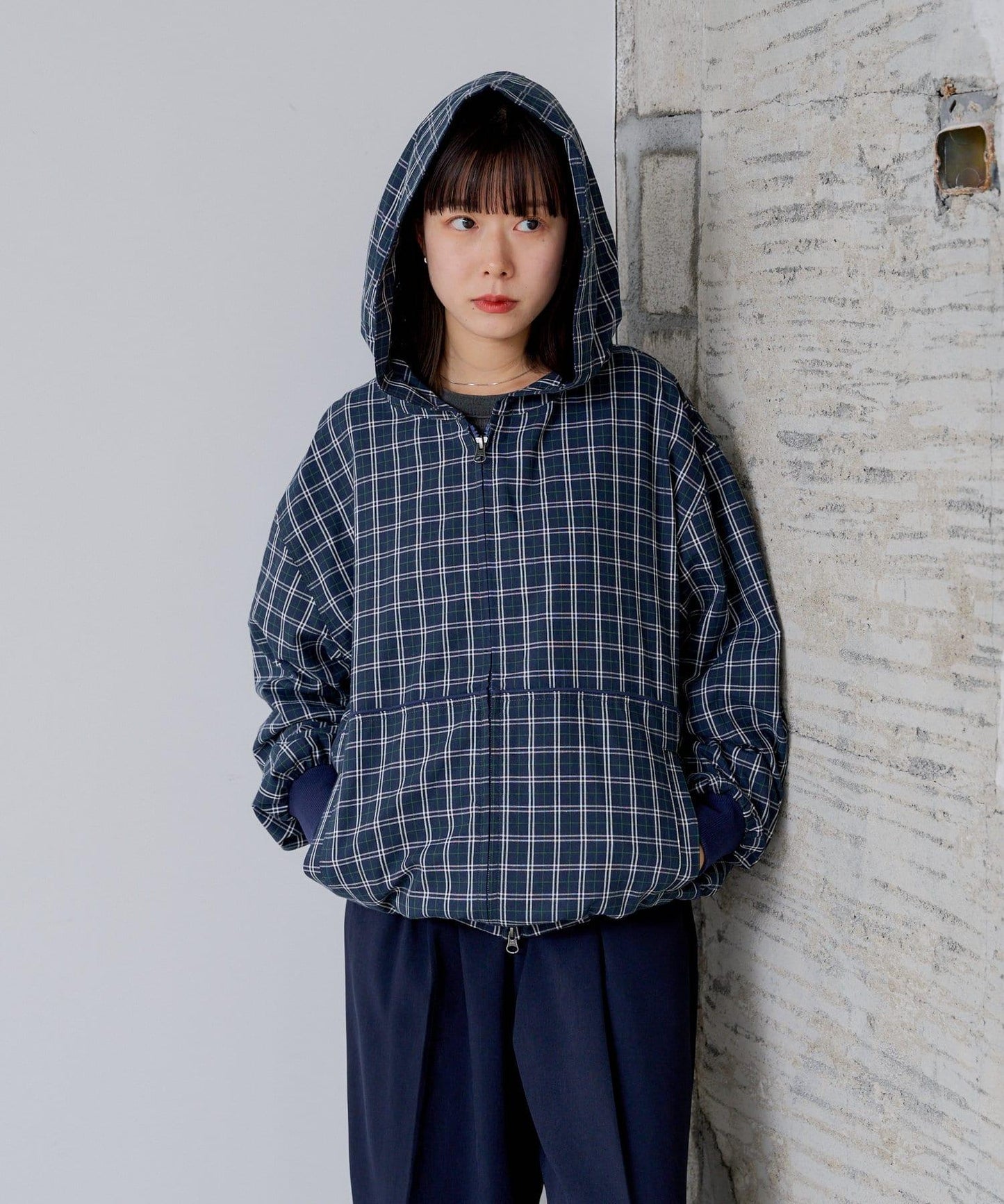 【WHIMSIC】格紋拉鍊連帽襯衫