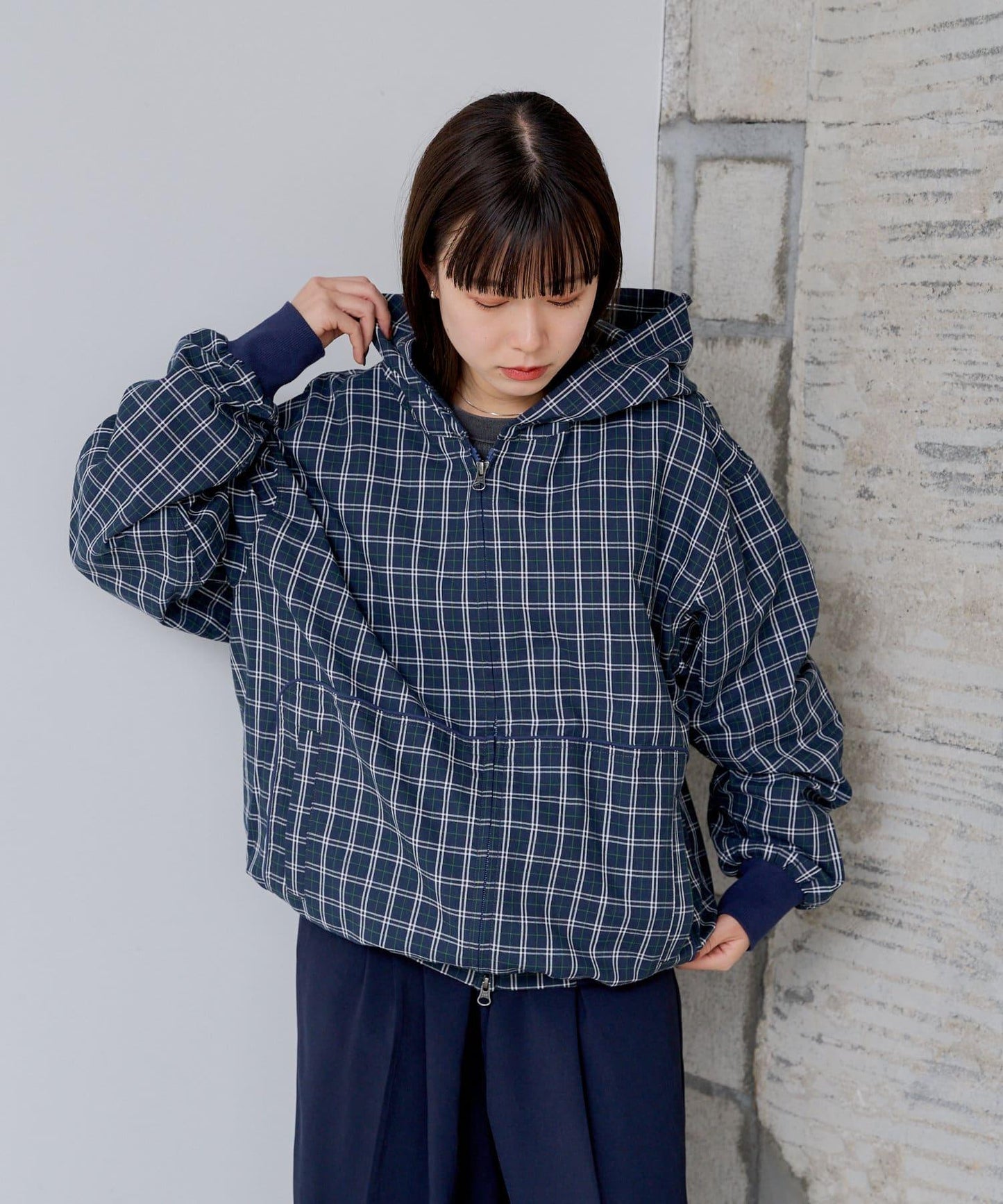 【WHIMSIC】格紋拉鍊連帽襯衫