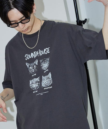 "SOUNDHOUSE" 4只貓 動物印花T恤