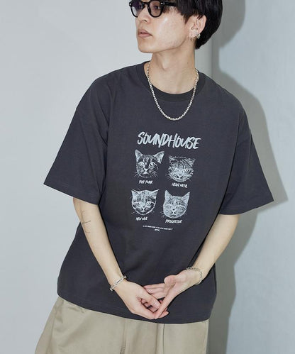 "SOUNDHOUSE" 4只貓 動物印花T恤