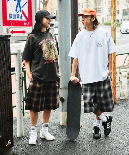寬鬆剪裁漸變格紋休閒短褲