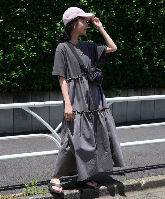 下襬荷葉邊顏料短袖連衣裙