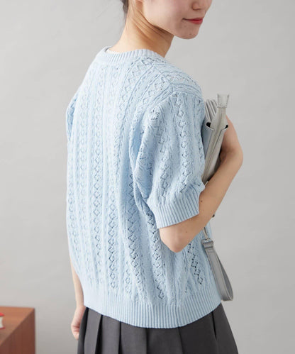 【GEVACO】透孔編織短袖開衫