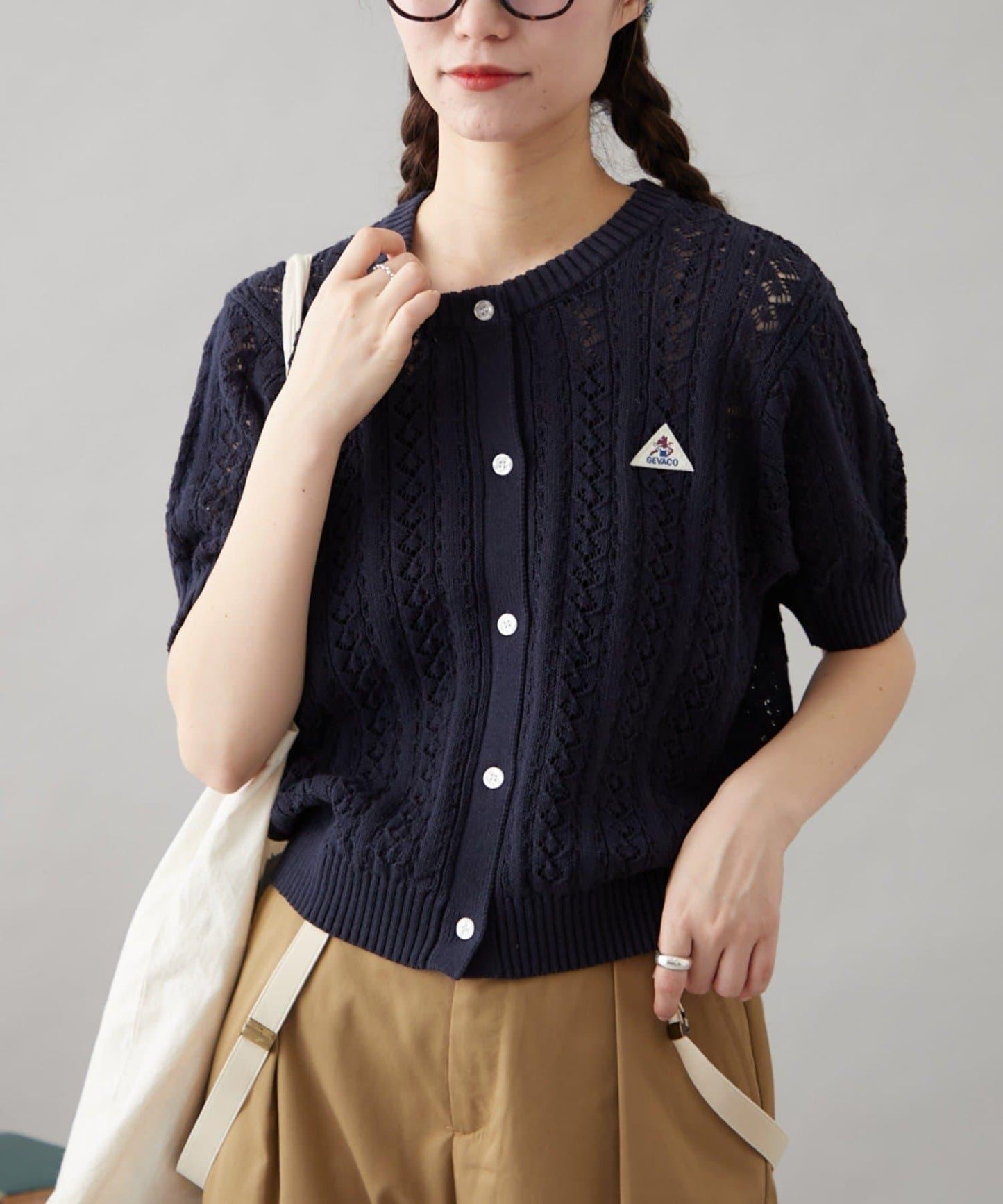 【GEVACO】透孔編織短袖開衫