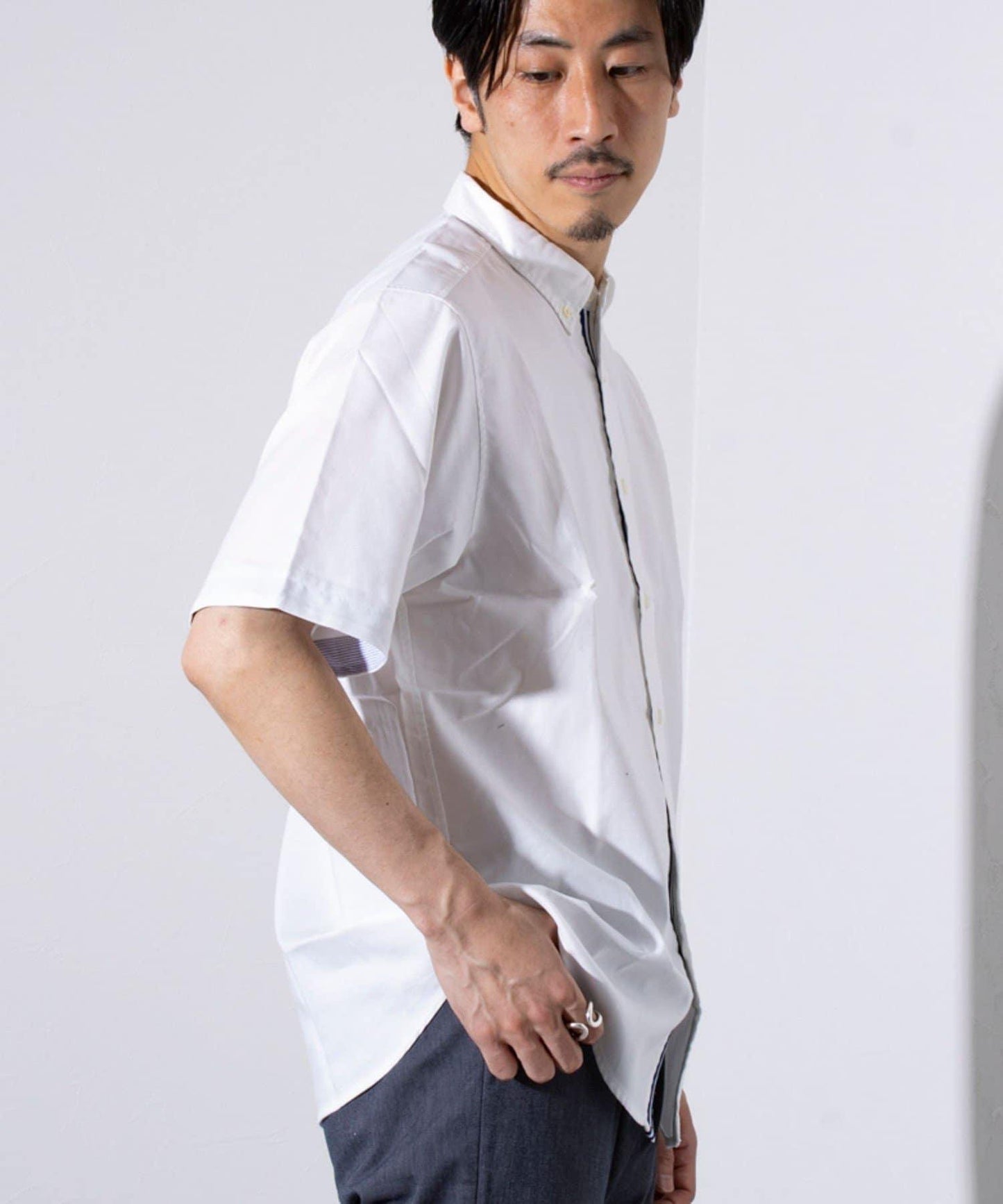 【商務休閒款式】【GLOSTER/格洛斯特】針織帶扣短袖襯衫