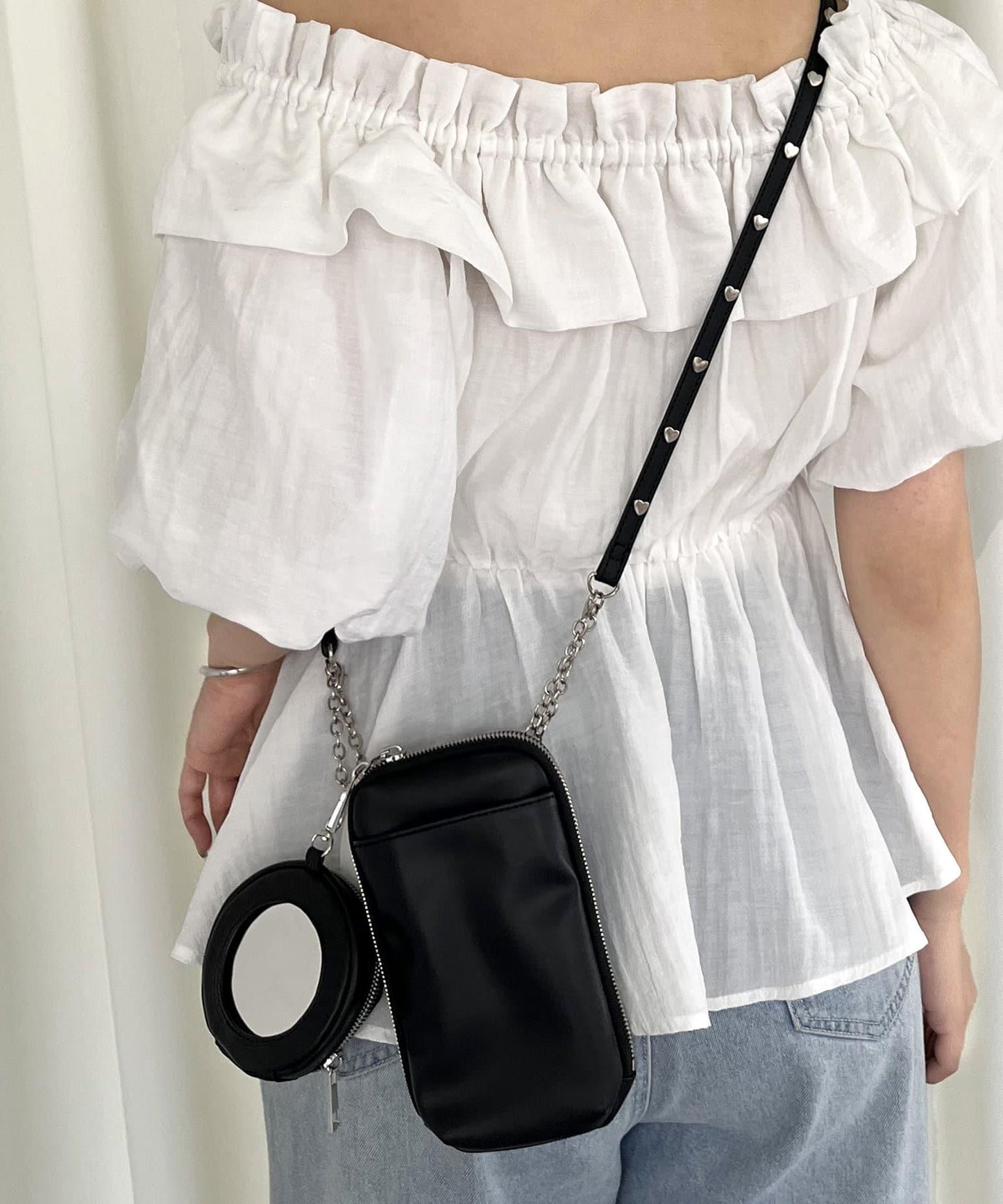 帶小包心形裝飾手機挎包