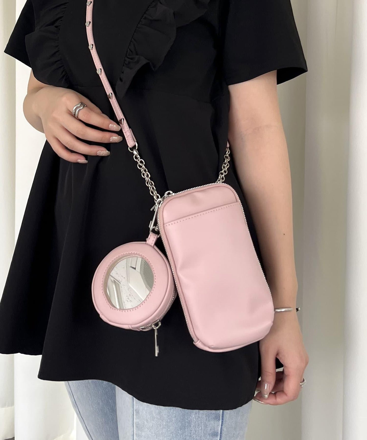 帶小包心形裝飾手機挎包