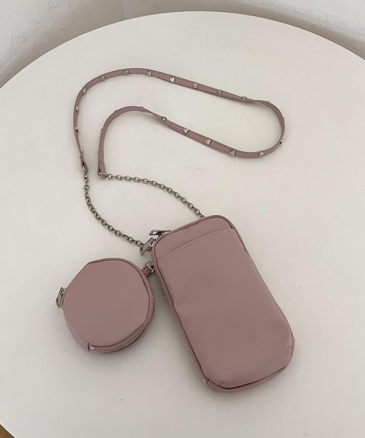 帶小包心形裝飾手機挎包