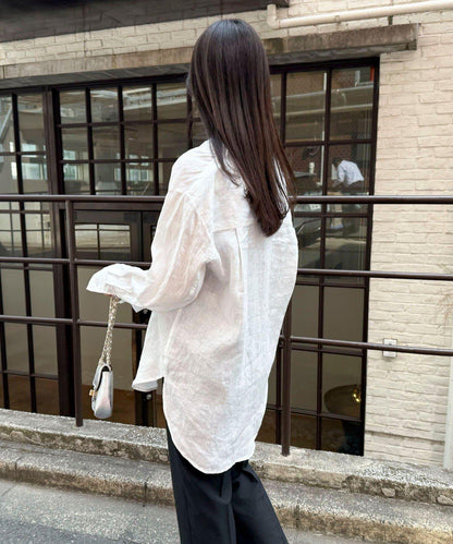 亞麻100領帶領襯衫