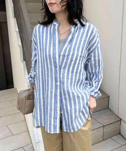 亞麻100領帶領襯衫