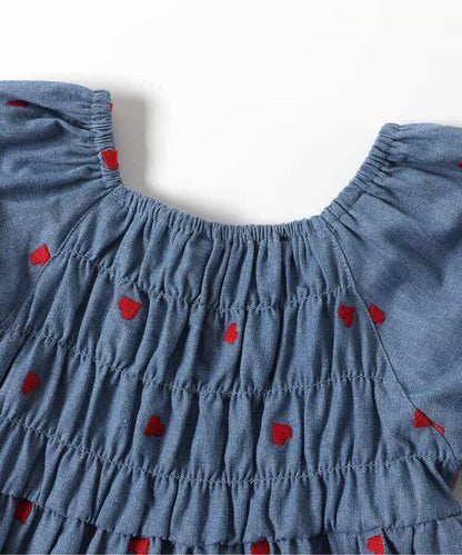 心形刺繡收褶連衣裙