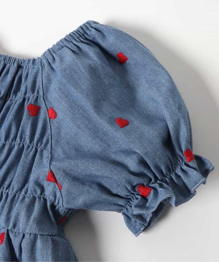心形刺繡收褶連衣裙