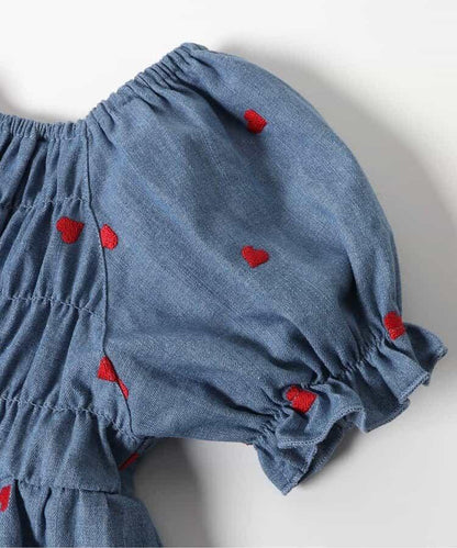 心形刺繡收褶連衣裙