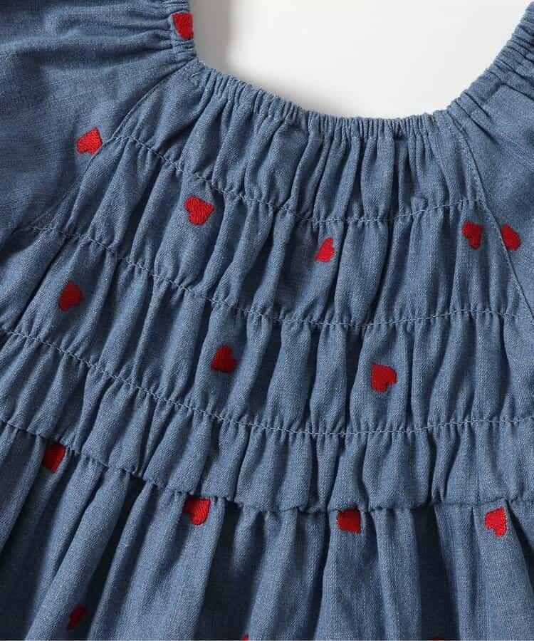 心形刺繡收褶連衣裙