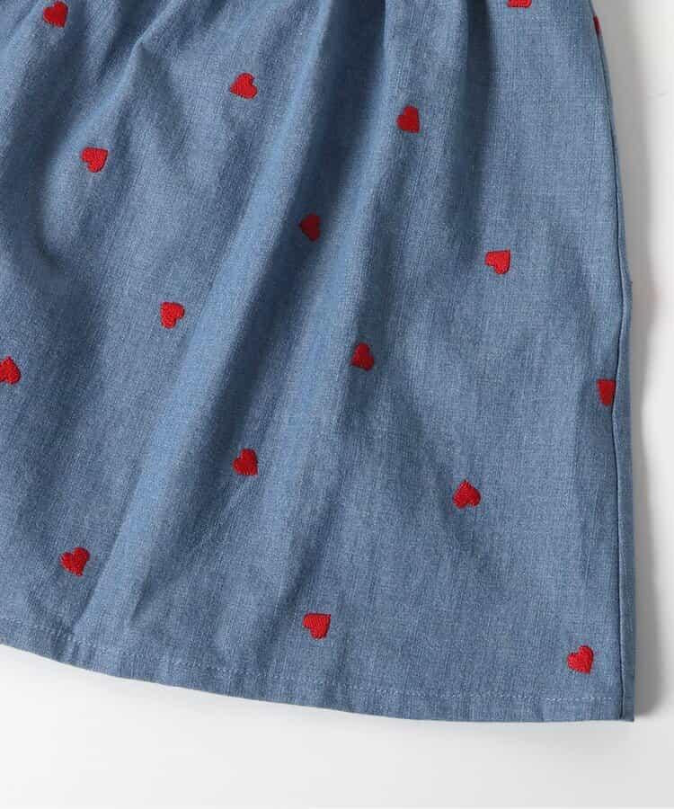 心形刺繡收褶連衣裙