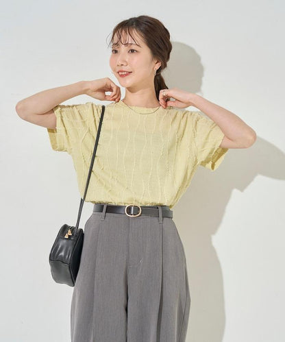 流蘇條紋提花短袖T恤