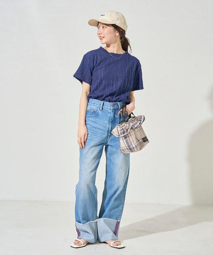 流蘇條紋提花短袖T恤