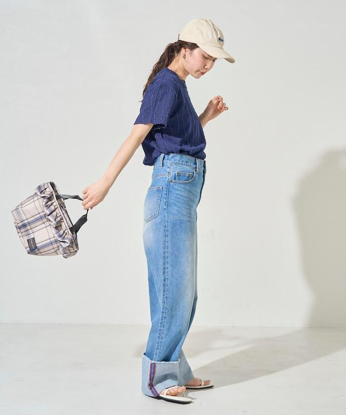 流蘇條紋提花短袖T恤