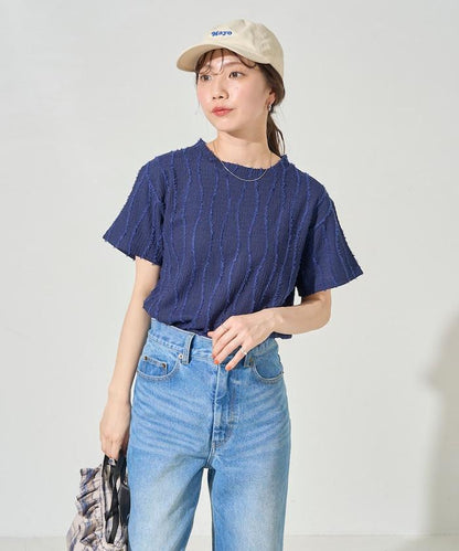 流蘇條紋提花短袖T恤